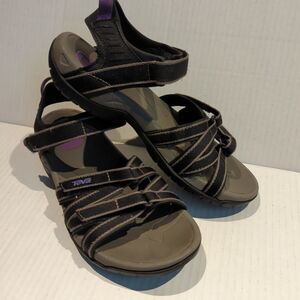 Teva Tirra Sandals Womens 8 Black Gray Purple Hiking Strappy Outdoor